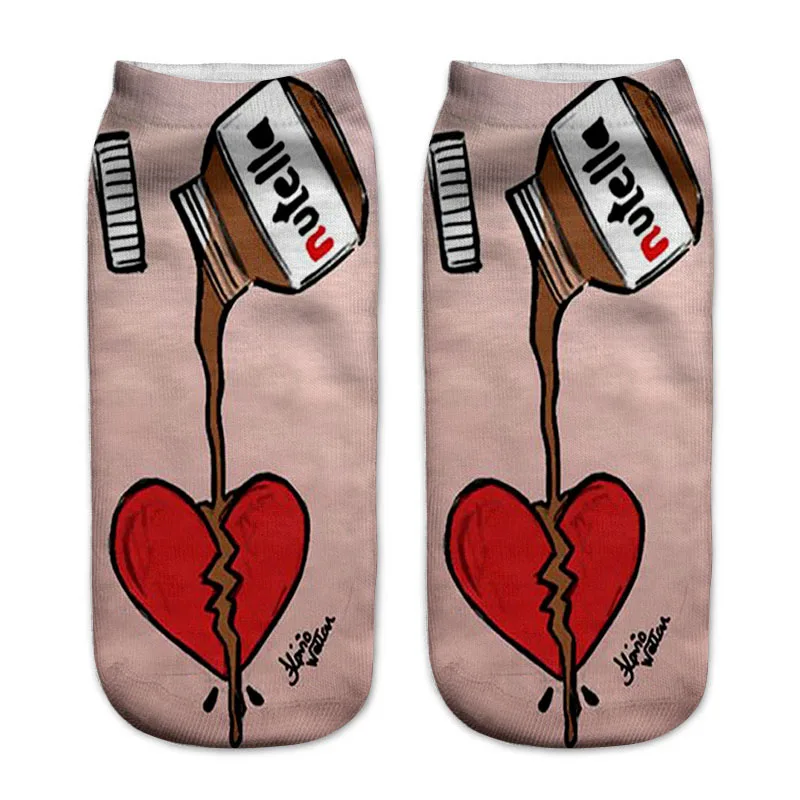 Носки женские хлопковые с 3D принтом I LOVE nutella|low cut ankle socks|socks womenprinted socks |