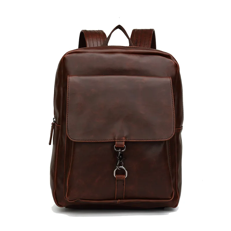 Винтажные мужские рюкзаки Crazy horse, кожаная мужская деловая сумка для ноутбука, одноцветные повседневные школьные сумки в стиле ретро - Цвет: Коричневый