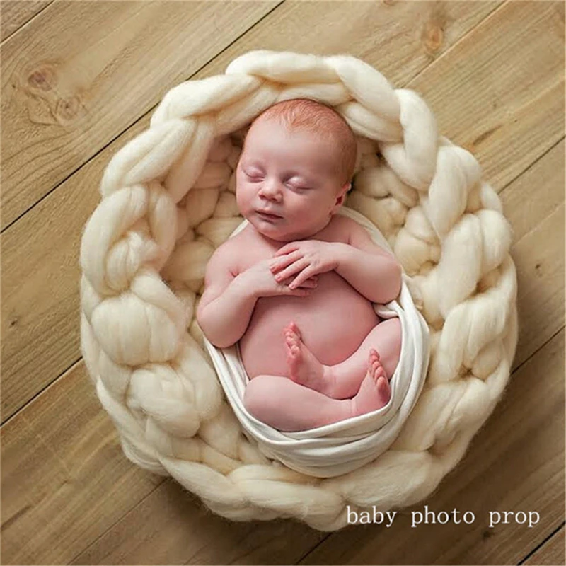 Chunky Blush Mink Merino Baby Blanket Newborn Photography Prop Baby Basket 