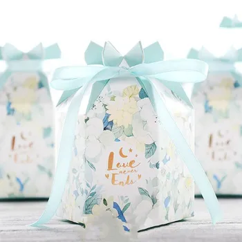 

50pcs new forest European wedding candy box watercolor small fresh candy box blue wedding candy bag candy packaging paper box