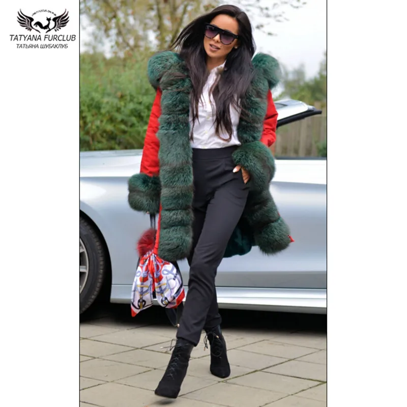 

Tatyana Furclub Real Fox Fur Parka Coat Winter Fur Jacket For Women Parkas With Natural Fox Fur Collar Red Coat Casual Fashion