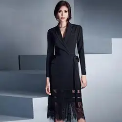Женское платье высокого качества элегантное подиумное Роскошное дизайнерское длинное Блейзер пиджак женский черный кружевной
