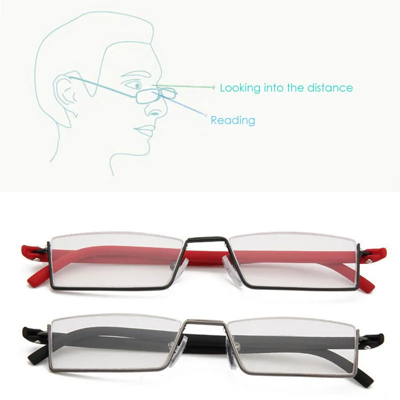 Очки для чтения гибкие черные Tr90 половина рамки полу без оправы для чтения очки для чтения с Чехол дропшиппинг