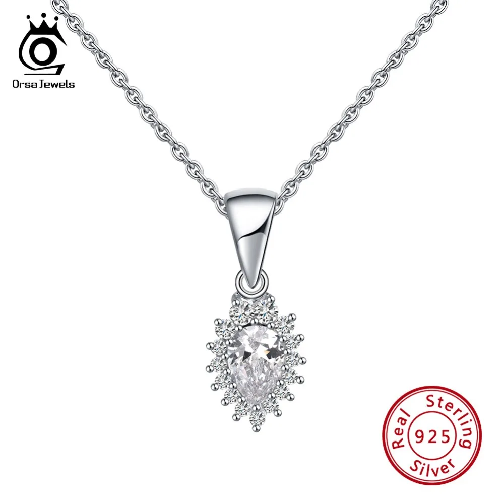 

ORSA JEWELS 100% Real 925 Sterling Silver Women Necklaces & Pendants 45 CM Chain Fashion Party Birthday Necklaces Jewelry SN111