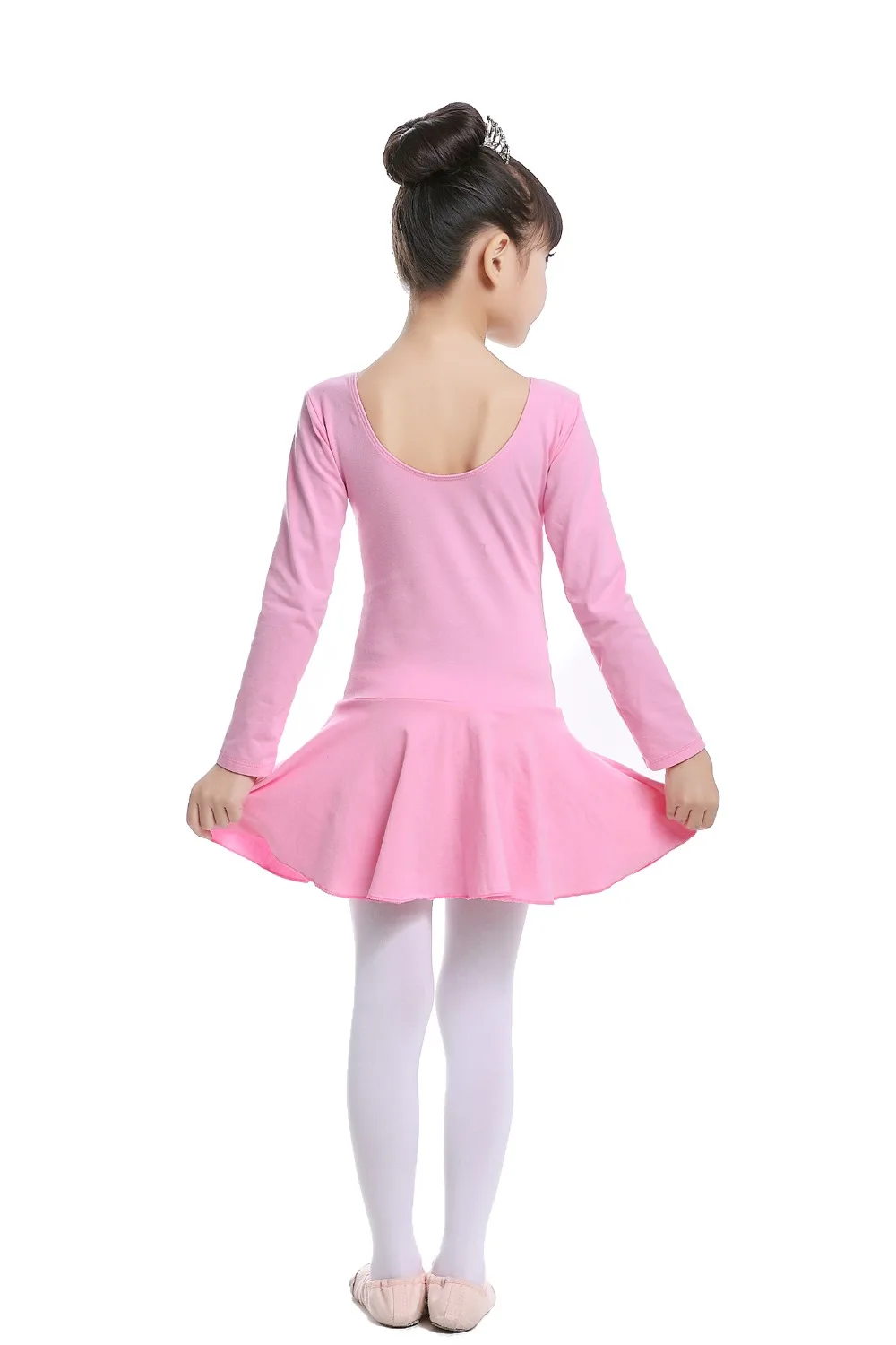Pink Cotton Formal Ballet Dress for Girls Long Sleeves Shiny Ballet leotard for Dance Kids Gymnastics Professional Tutu Dress (6)