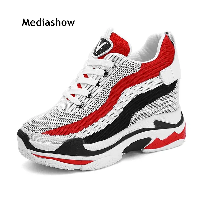 

2018 New Summer Women Casual Shoes Height Increasing Mesh Breathable Women Walking Flats Trainers Shoes Platform white
