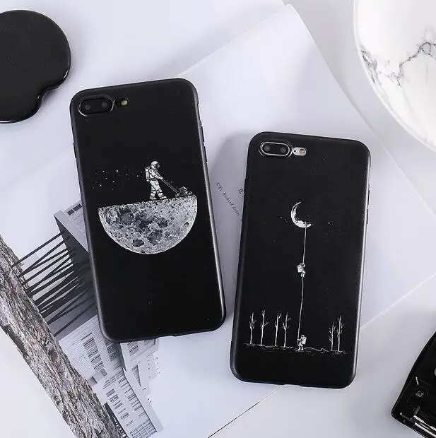 

Case For iphone 6 6s 6plus 7plus 8 Space Moon black Soft silicone Phone Cases Cover for Samsung s6 s7 s8 s9 plus s6edge s7edge