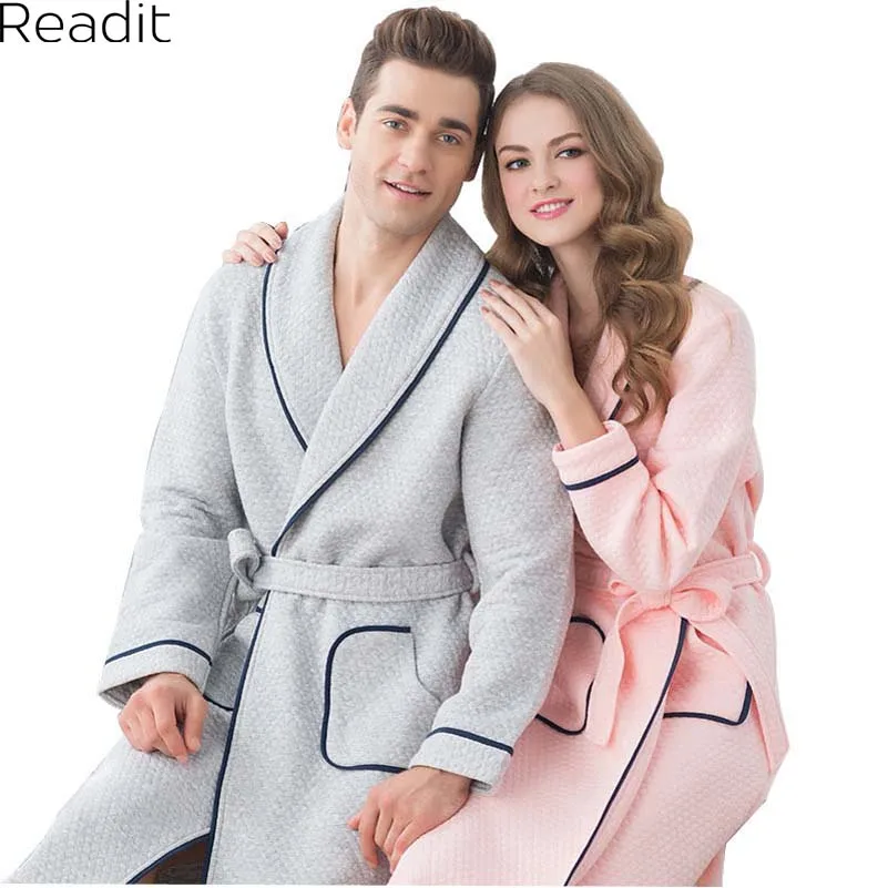 Couples Cotton Bathrobes Female Male Warm Robes Badjas Gown Women