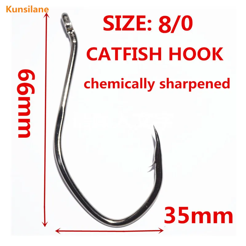 Anzóis de Pesca Peixe de Água Pcs 8 e 0 Catfish 50 Grandes Grande Rio Isca Alto Carbono Aço Offset Quimicamente Afiada Farpado Doce Gancho
