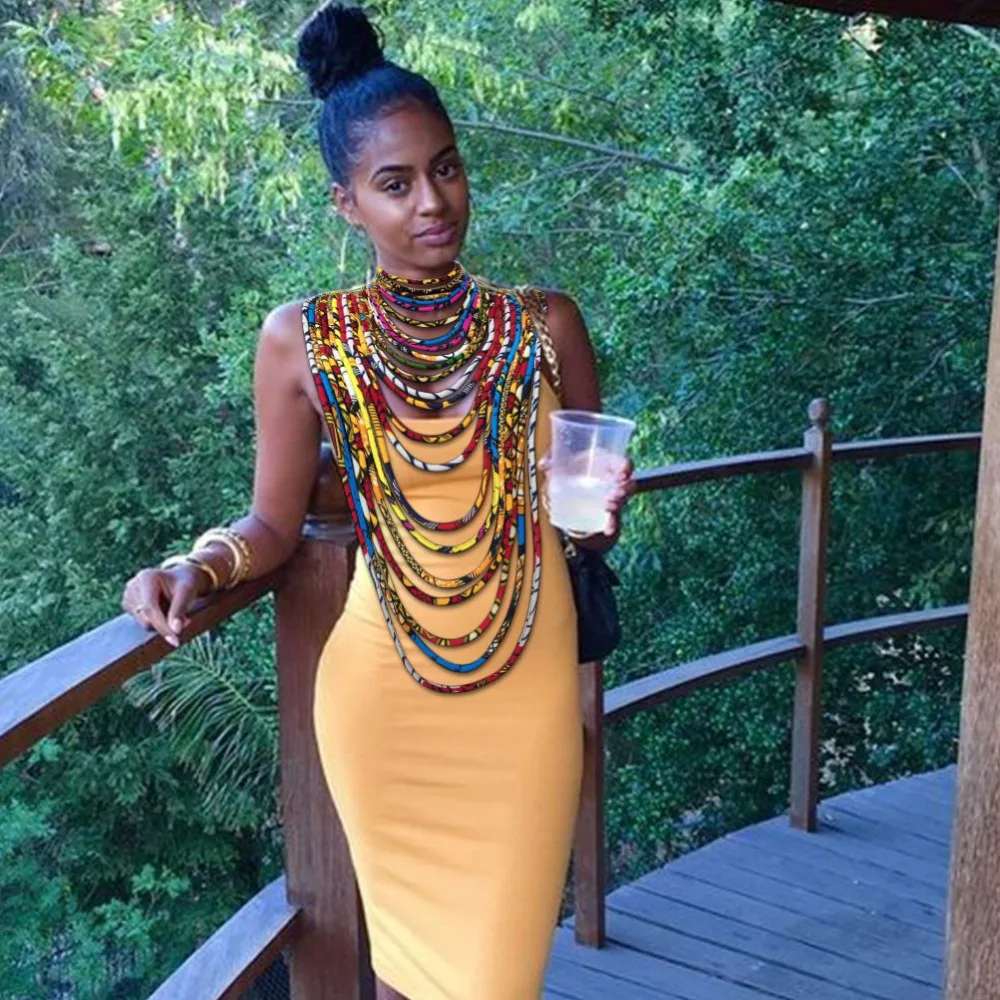 African wax fabric necklace dashiki Ankara necklace colorful rope traditional women jewelry (7)