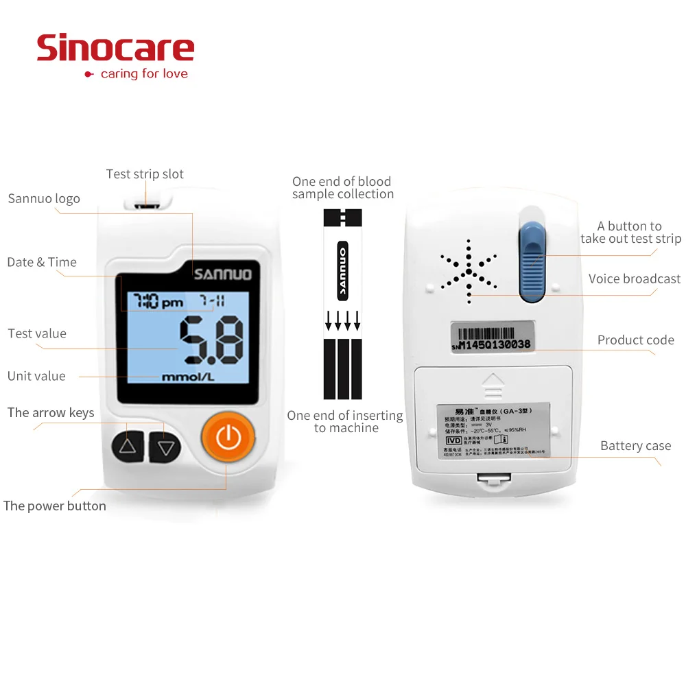 Гид на английском языке Sinocare GA-3 измеритель уровня глюкозы в крови и тест-полоски и Ланцеты Glm медицинский измеритель уровня сахара в крови глюкометр тест на диабет er