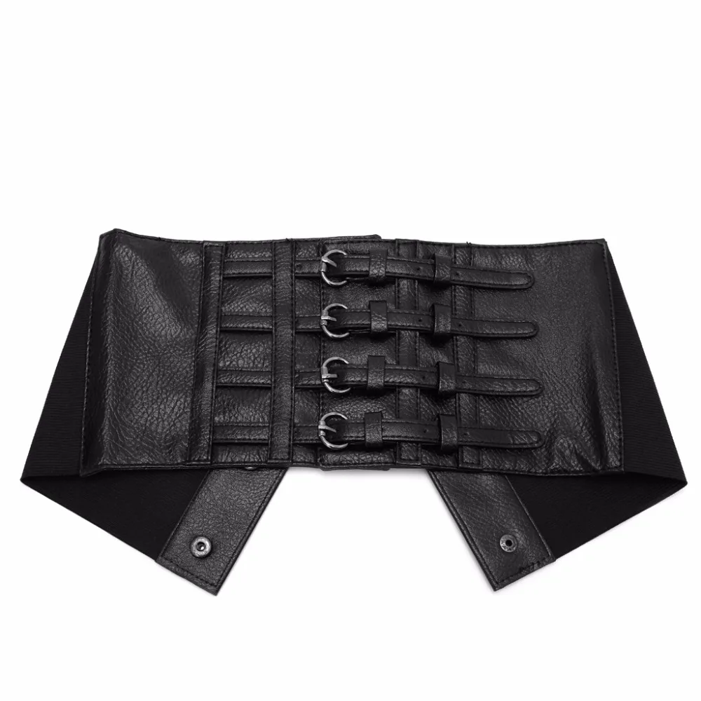 Retro Design Lady's Adjustable Slim Faux Leather Body Waist Shape 2-Way Closing Wide Elastic Belt Stretch Waistband Black | Аксессуары