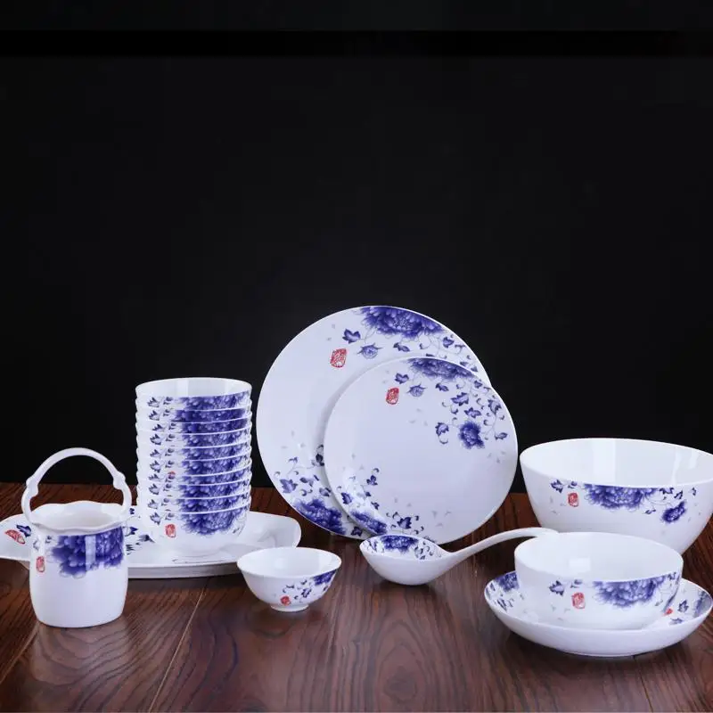 Avowedly 58 bone china dinnerware set blue and white glaze bowl luxury