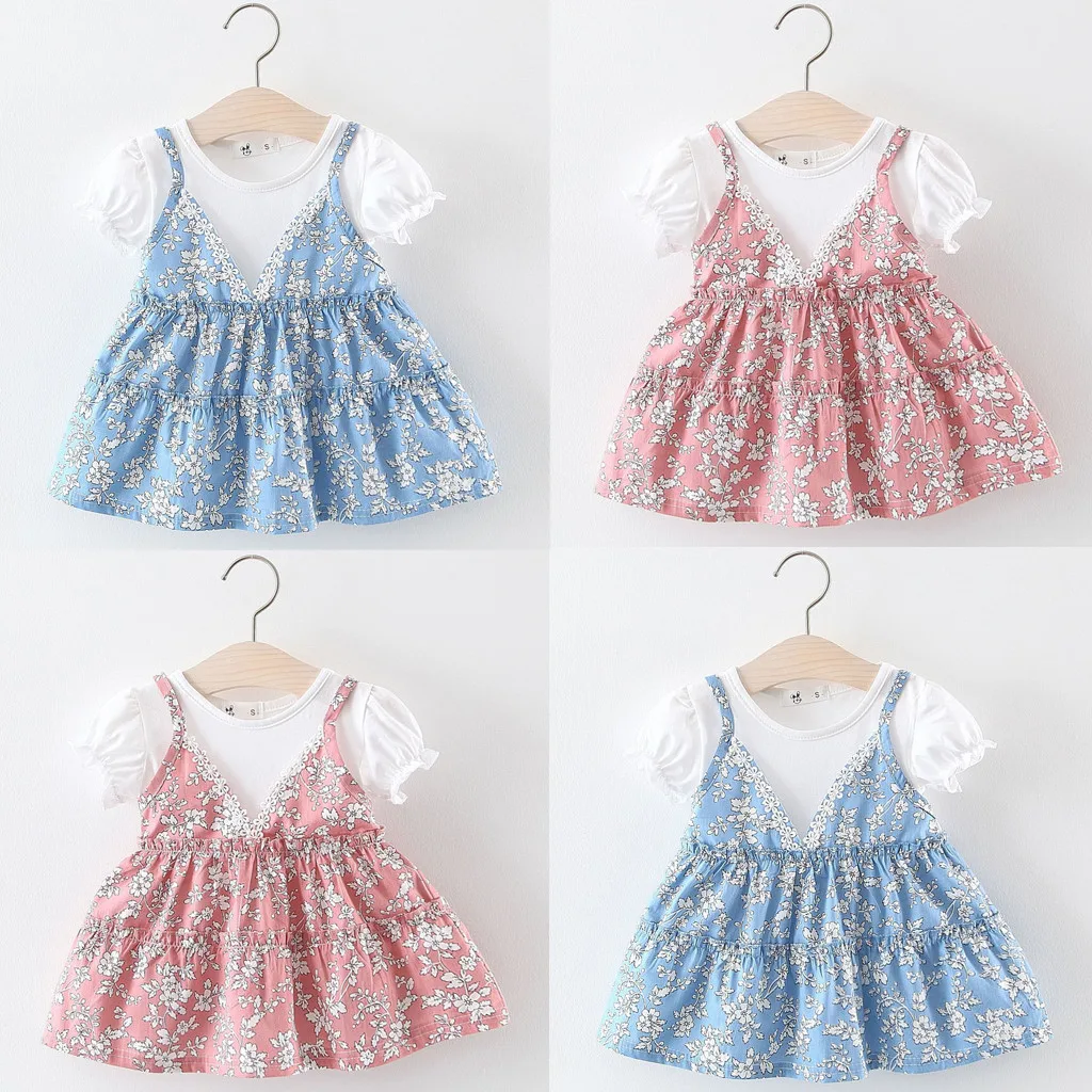 

Good-looking Toddler Kids Baby Girls Clothes Set Toddler Baby Girls Ruched Patchwork Floral Skirt Princess Dresses Casual