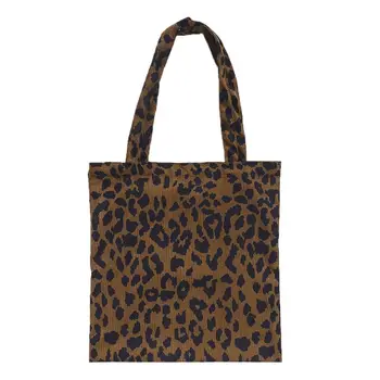 

Corduroy Shopping Bag Reusable Tote Handbag Leopard Pattern Shoulder Bags Shoppers