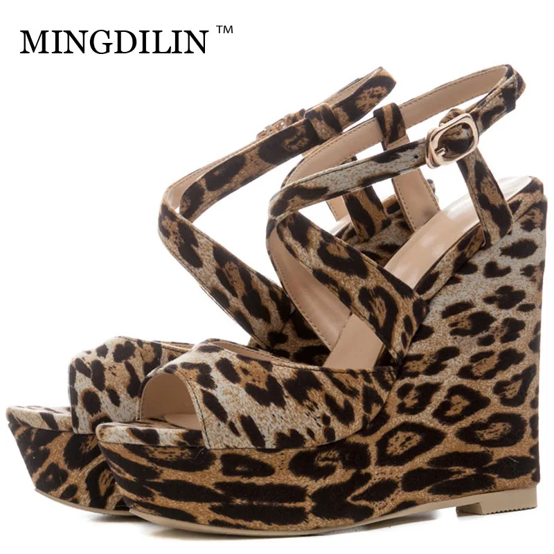 

MINGDILIN Summer Women's Wedges Sandals High Heels Platform Woman Heels Leopard Shoes Peep Toe Women's Sandals Zapatos Mujer