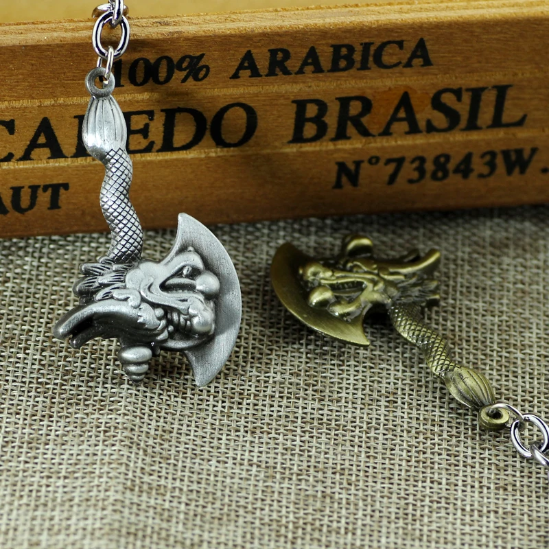 

Super Dota 2 Dragon Axe Keychain Punk Vintage Silver Bronze Metal Pendant Keychain Keyring Car Key Chain For Men Accessories