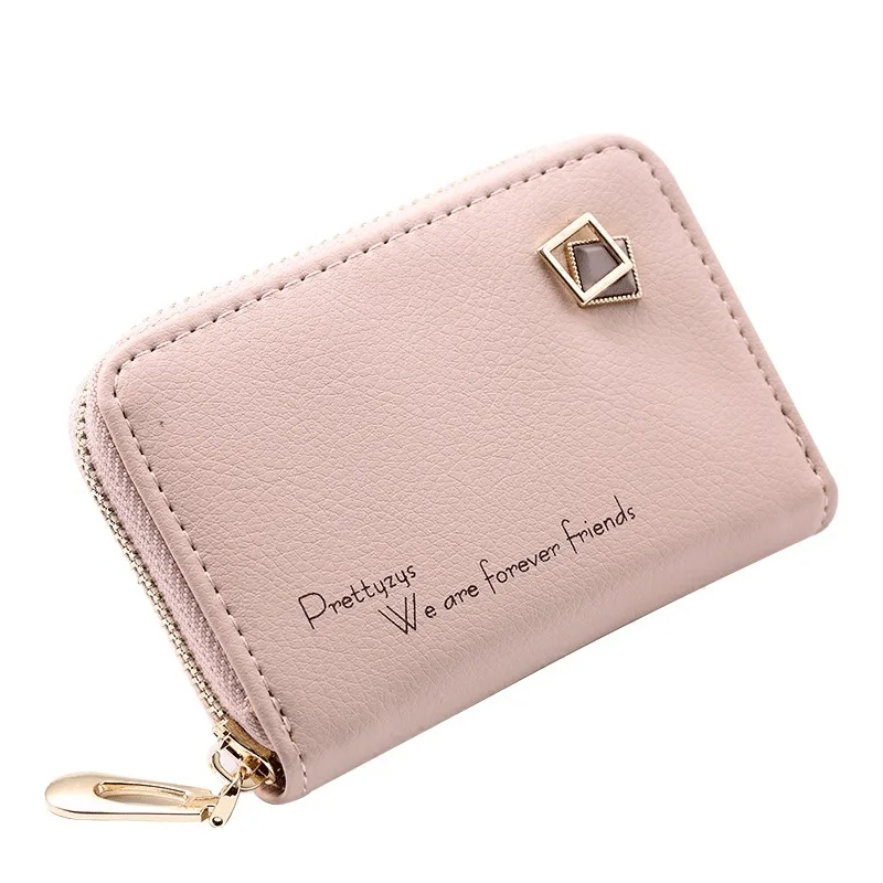 

Printing Letter Women Credit Card Holders Small Zipper Pu Leather Business Card Holder Mini Women Card Wallet Coin Purse Id
