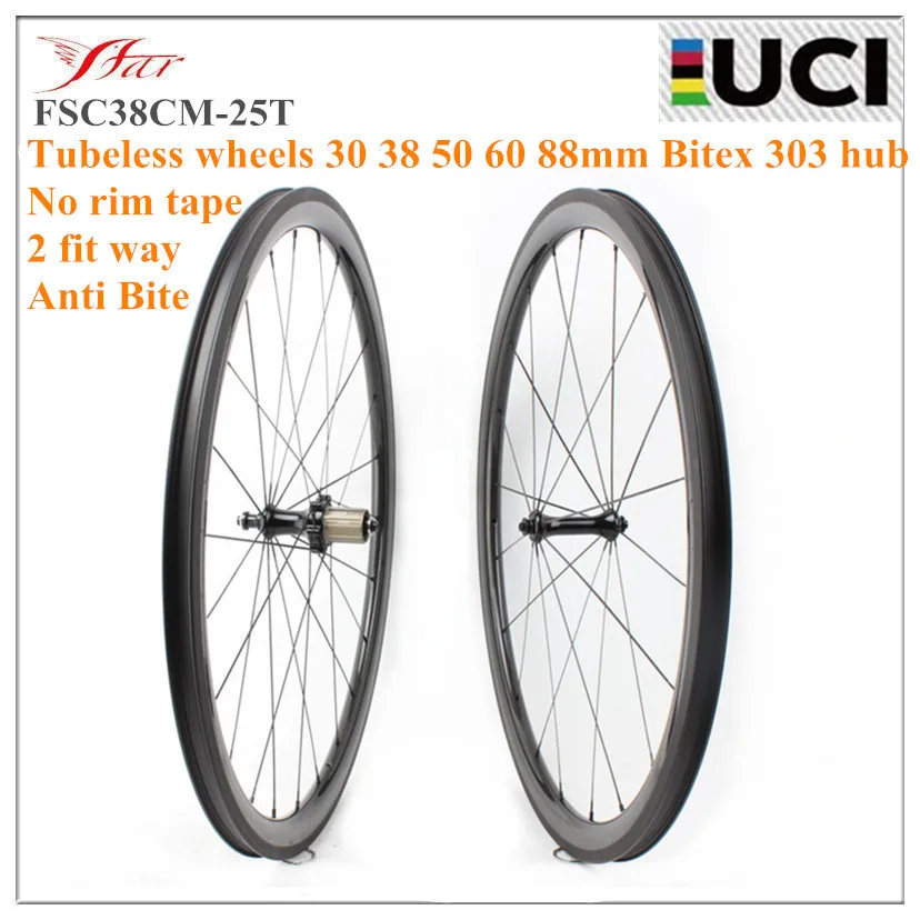 

New arrival Bitex Anti Bite 303 No outer hole clincher carbon wheels 30 38 50 60 88mm tubeless 23 25mm wide Farsports road wheel