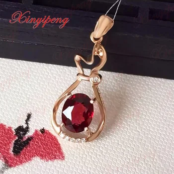 

18k rose gold with 100% natural Magnesium aluminum garnet pendant Color bright fire Wine red Fashion and contracted