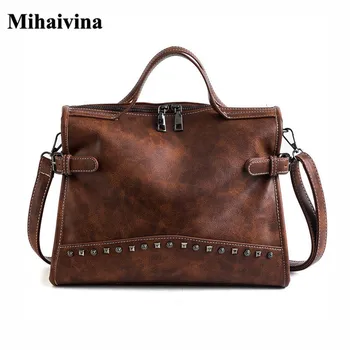 

Mihaivina Oil Wax Leather Women Bags Designer Handbags High Quality Shoulder Bags Ladies Rivets Crossbody Bag Casual Tote Bags