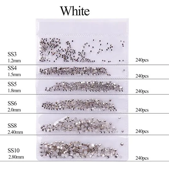 Полная красота 10 цветов микро размер 1440 шт хрустальные стразы для камешки для дизайна ногтей смешанные DIY камни для нейл-арта части Аксессуары CH025 - Цвет: White