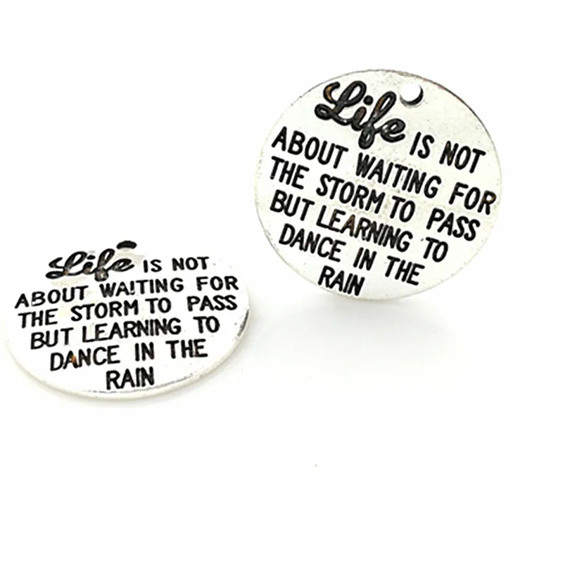 

10 pcs/Lot 25mm Antique Silver colour letter printed lile is not about waitng charm round disc message charms