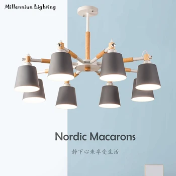 

Nordic minimalist wooden chandelier 5 head 8 living room dining room bedroom lamp E27\AC90-260V macarons chandelier QX1007