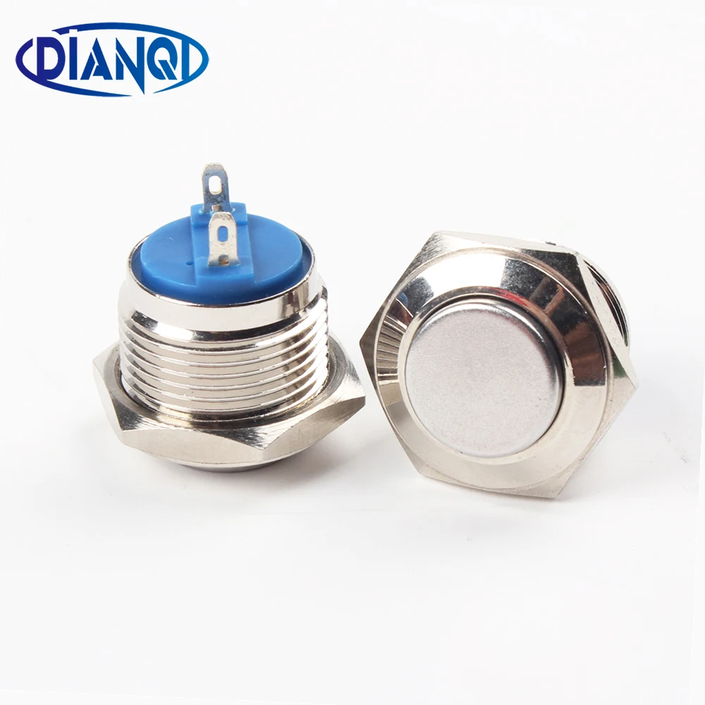 

16mm metal press push button waterproof nickel plated brass button switch 1NO high round momentary self reset pin 16GT.F.K2