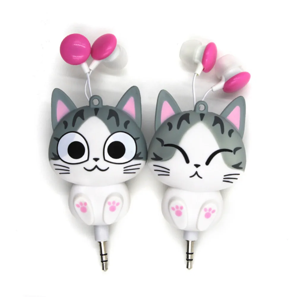 

New In-ear Earphones Cute Cartoon Cat Panda Cheese Earplugs Retractable Automatic Headset for Iphone Android Kid Girls Gifts