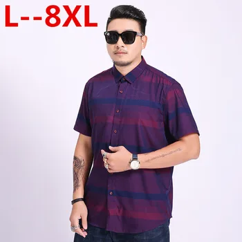 

plus 8XL 6XL 5XL 4XL 2019 New Arrival Men Shirt Short Sleeve Twill Solid Striped Dress Business Shirt Slim Fit Man Dress Shirts