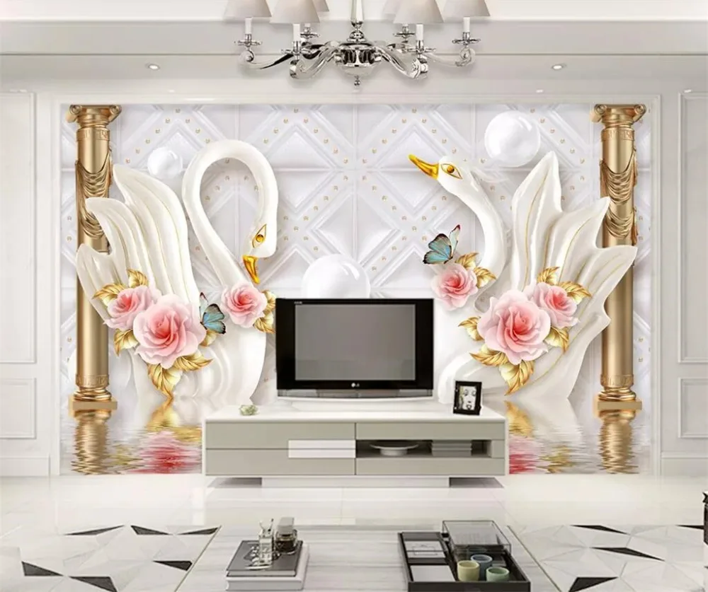 

beibehang Custom wallpaper HD 3d mural swan gold Roman column soft bag jewelry TV background wall paper 3d papel de parede mural