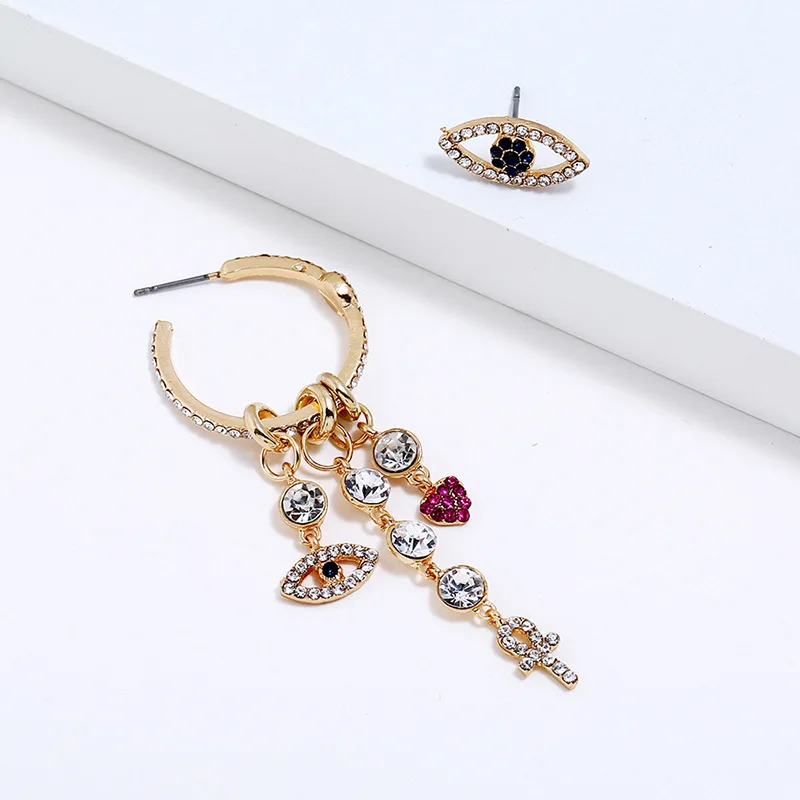 

AER033(1), Asymmetric Heart Crystal Evil Eye Statement Dangle Earrings Super Long Earrings Boucles D'oreilles Brincos Jewelry