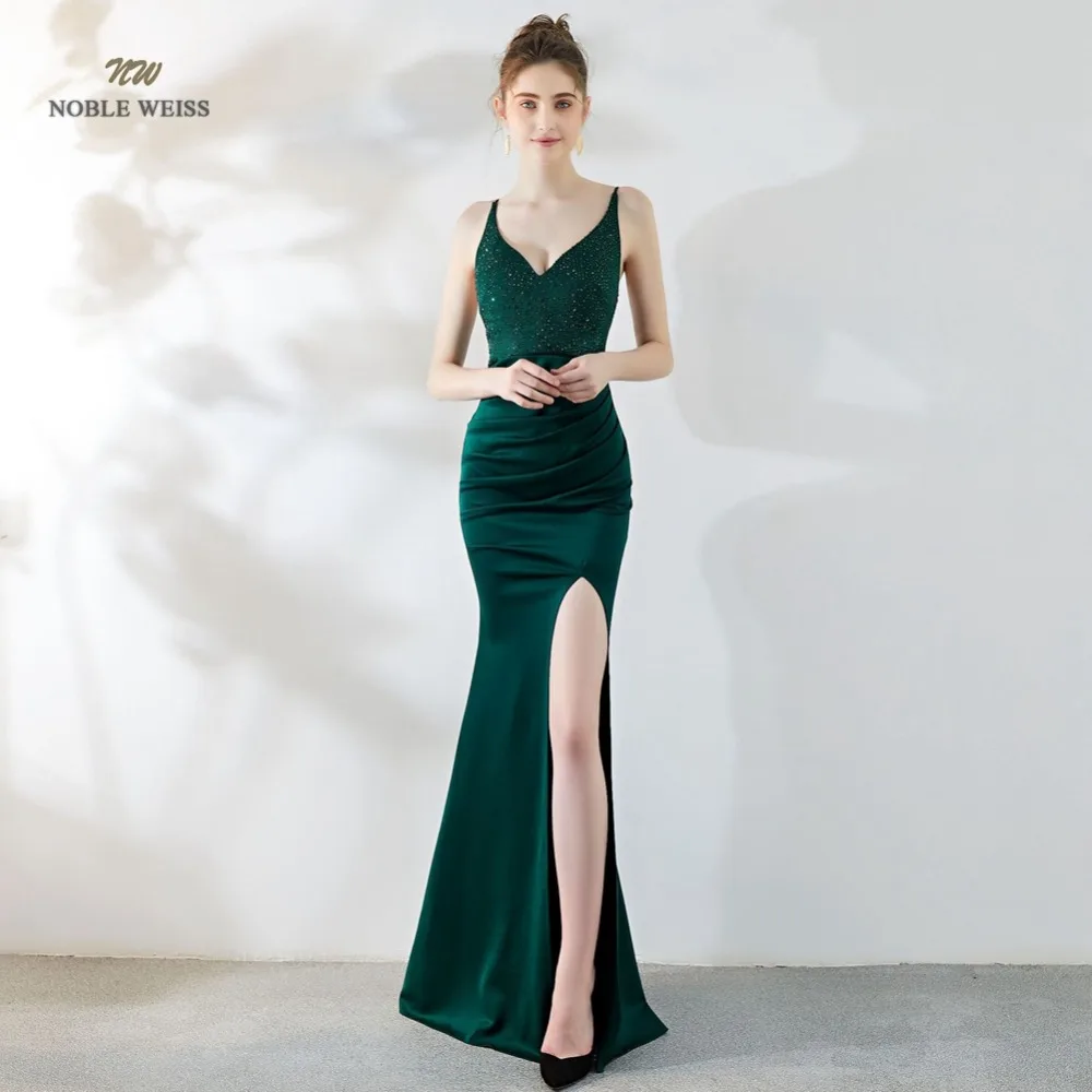 US $39.74 Sexy Prom Dress Satin Bare Back Split Simple Long Crystal VNeck Mermaid PartyProm Dresses