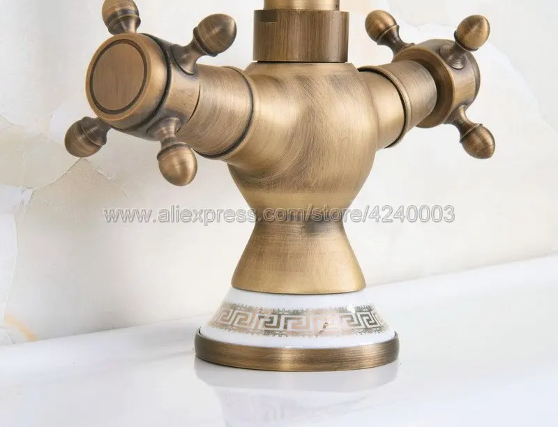 Basin Faucets Antique Bronze Brass Bathroom Sink Faucet 360 Degree Swivel Dual Handle Kitchen Wash basin Mixer Taps Knf602