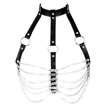 

PU Leather Harness Body Bondage Cage Bra Sexy Black Gothic Body Chain Hollow Out Lingerie Halloween Dance Festival Rave Wear