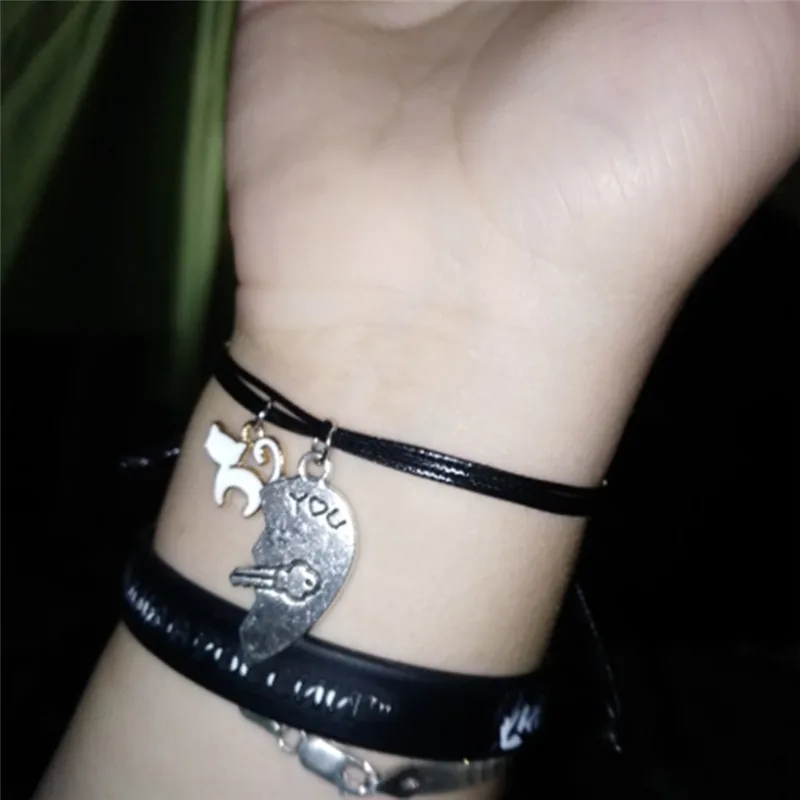 2 Pcs Heart-Shaped Stitching Bracelet Handmade Lucky Love Black Rope Chain Couple Bracelets Set Lovers Jewelry girlfriend gifts 2 Pcs Heart-Shaped Stitching Bracelet Handmade Lucky Love Black Rope Chain Couple Bracelets Set Lovers Jewelry girlfriend gifts