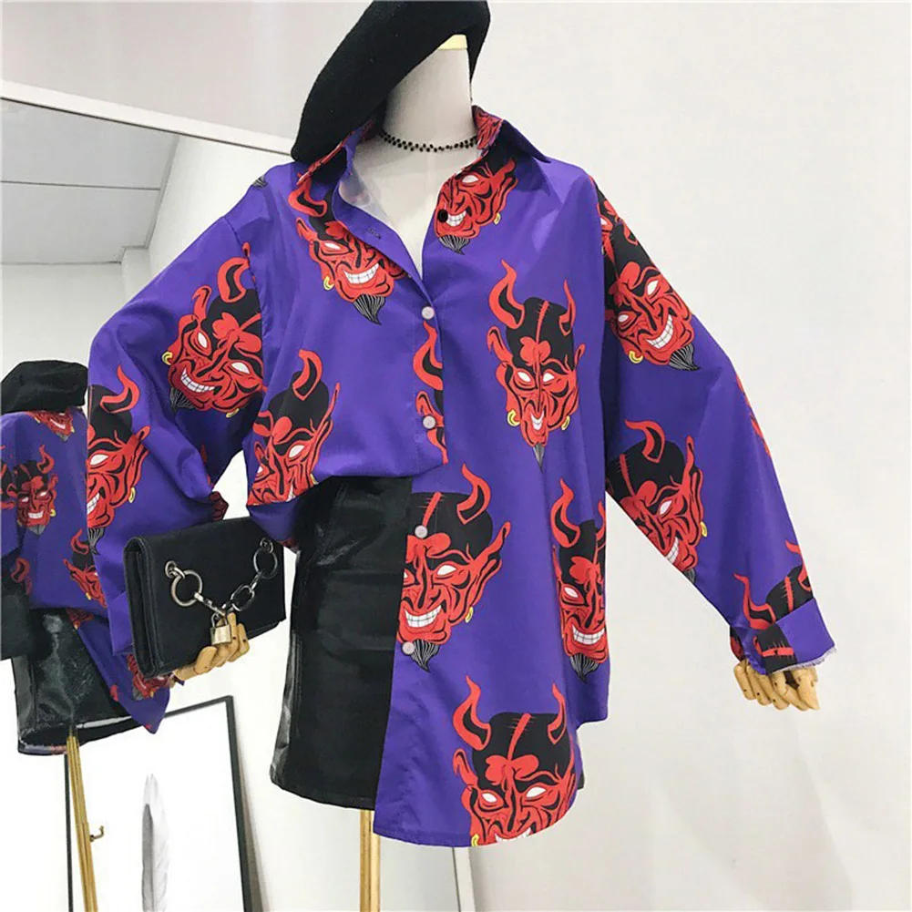 Harajuku Demon Print Summer Women Blouse Punk Gothic Casual Loose Short Sleeve Shirt Tops Female