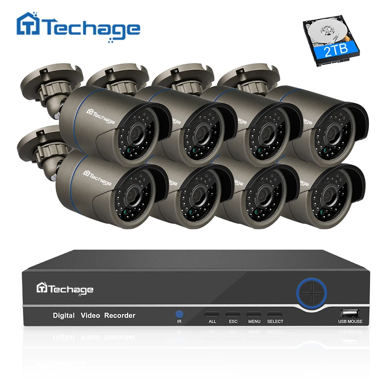 Techage 8CH 1080P HDMI POE NVR Kit CCTV Camera System 2MP Outdoor Security IP Camera P2P Video Surveillance System Set 2TB HDD Techage 8CH 1080P HDMI POE NVR Kit CCTV Camera System 2MP Outdoor Security IP Camera P2P Video Surveillance System Set 2TB HDD