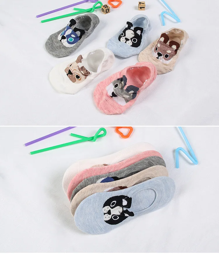 Дизайн 5 пар = 1 партия милые Мультяшные собаки кролик Тигр Kawaii женские короткие носки до лодыжки хлопок вышивка красочные носки