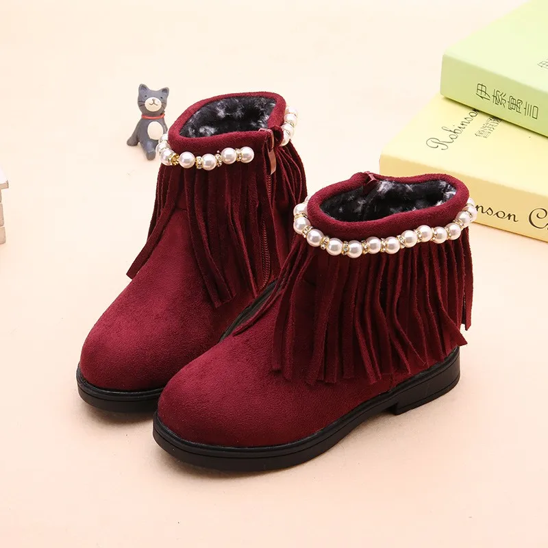 

Children Shoes Girls Boots Shoes New Autumn Winter Tassel Bread Fashion Princess Girls Boots Kids Soft Casual Boots Size 27-37