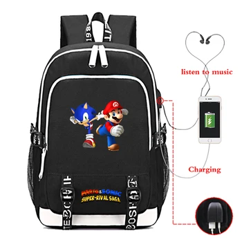 

High Quality Super Mario USB Charge Backpack School Bags Fashion Men Women Travel Bags Beautiful Students Backpack