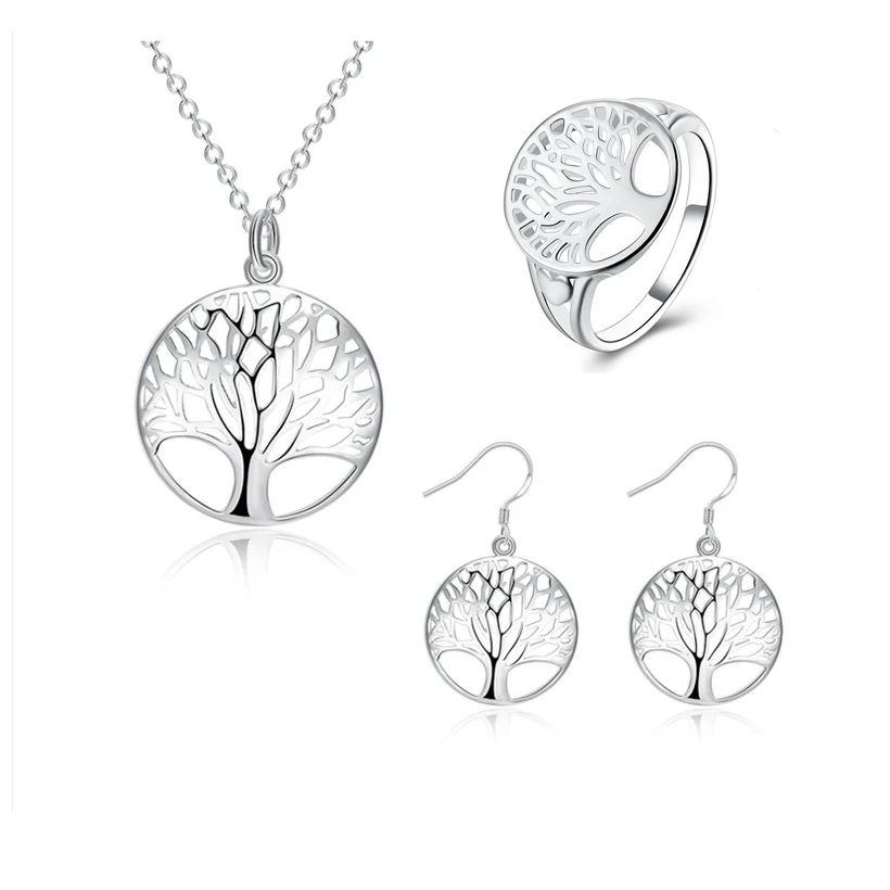 

Silver tree of life jewelry bridal sets Fashion necklace earrings ring sets bijoux 2018 totem gifts wife girl wedding jewellry