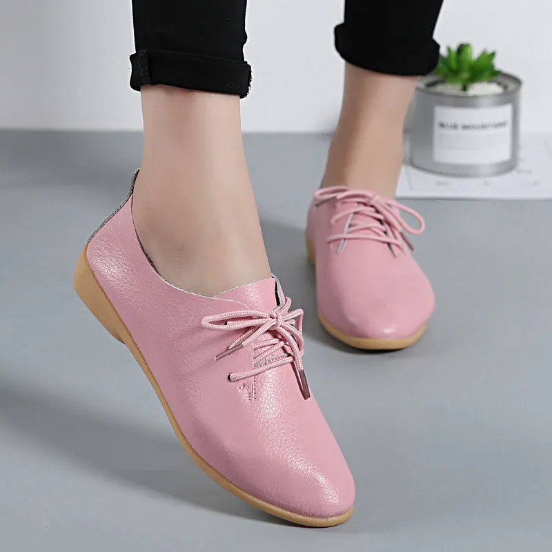 Женская обувь; коллекция года; модная обувь из натуральной кожи; женская обувь на плоской подошве; Повседневная Удобная женская обувь на шнуровке - Цвет: Pink