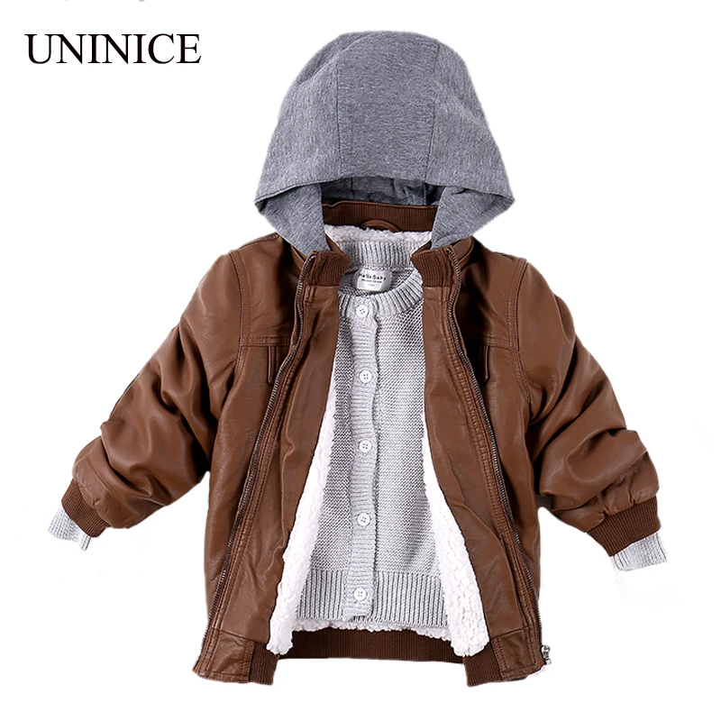 2016 Winter Baby Boys Coats Jackets Girls PU Leather Jacket Faux