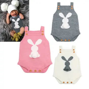 

0-24M Newborn Baby Boy Girl Bodysuits Easter Bunny Knit Jumpsuit Infant Toddler Kids Outfit Set