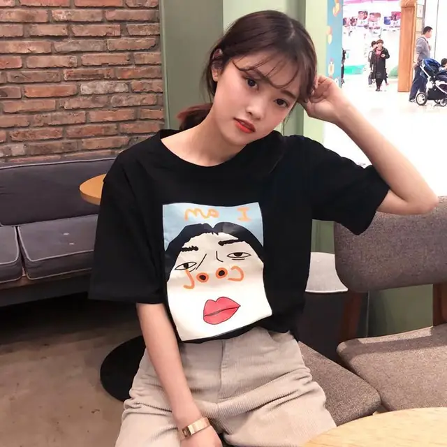 kuakuayu HJN Harajuku I Am Cool Funny Letter Print White T Shirt Women Korean Creative Female T-shirt Fashion Spoof Black Top