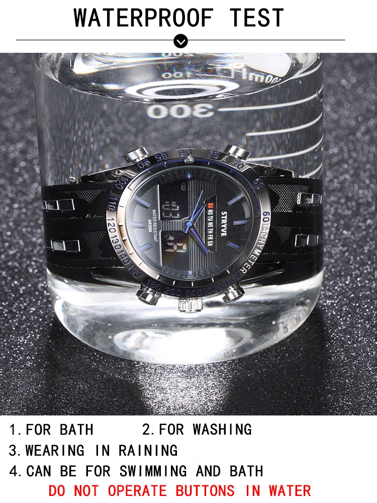 STRYVE новые металлические спортивные часы для мужчин будильник на неделю светодиодный задний светильник Цифровые Кварцевые водонепроницаемые черные мужские часы подарок