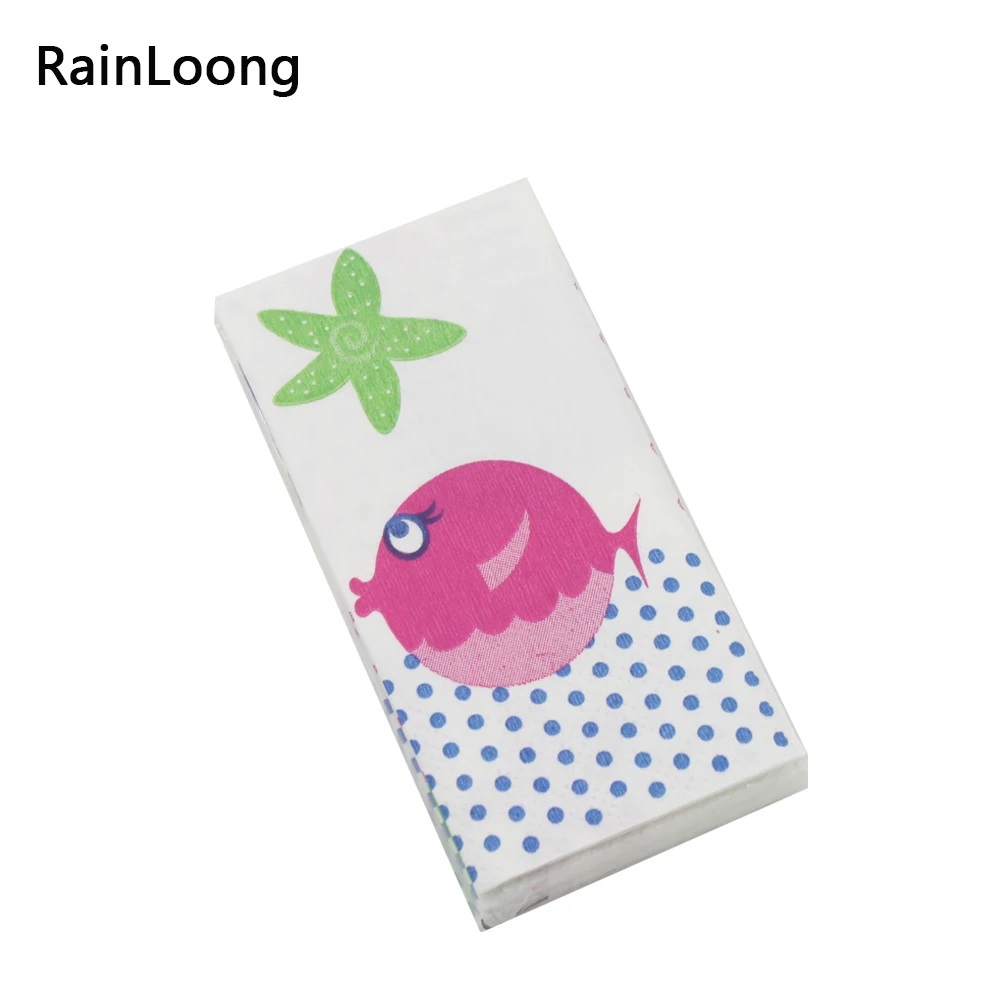 

[RainLoong] Fish Printed Pocket Napkin Tissue Handkerchiefs For Decoration Personal Care 21*21cm 10pcs/pack/lot