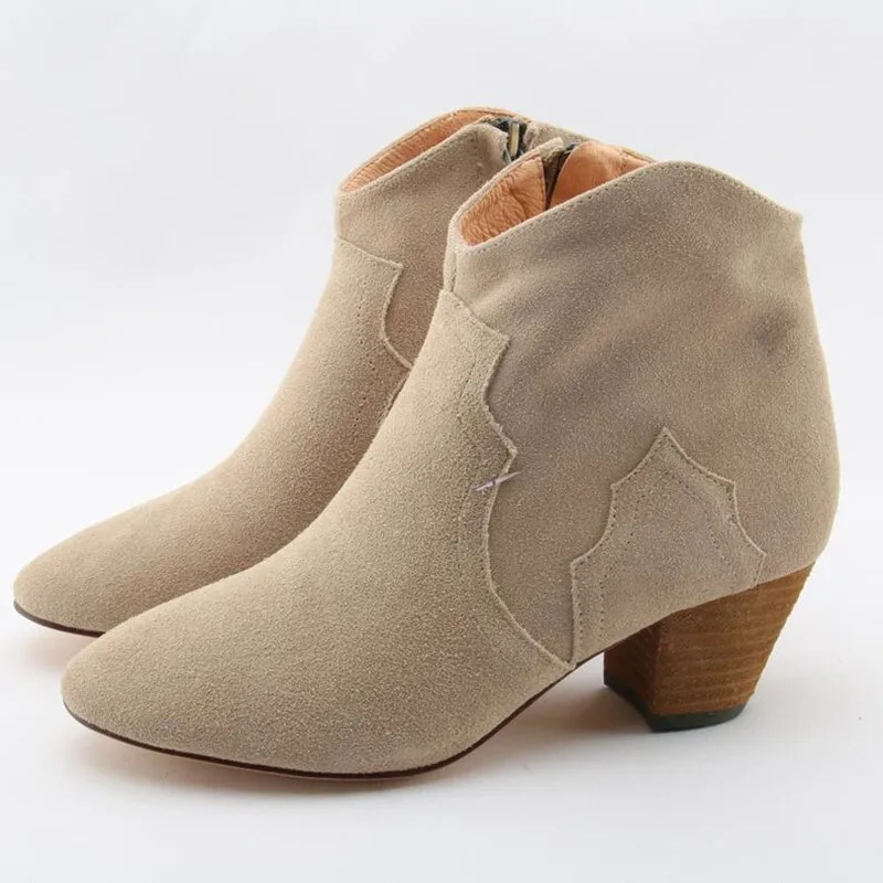

botas-mujer western boots cowboy boots for women chunky high heels suede leather snow ankle boots winter shoes women top quality